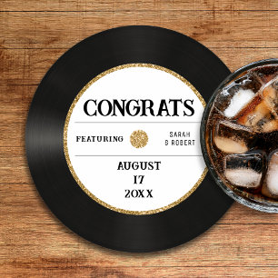 Porta-copo De Papel Redondo Casamento de Parabéns pelo Registro de Vinilo Glit