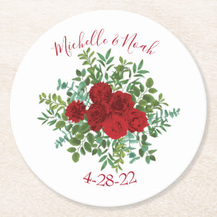 Porta-copo De Papel Redondo Casamento de Peony Vermelho e Rosa Floral