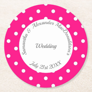 Porta-copo De Papel Redondo Casamento de polkadot branco e rosa claro