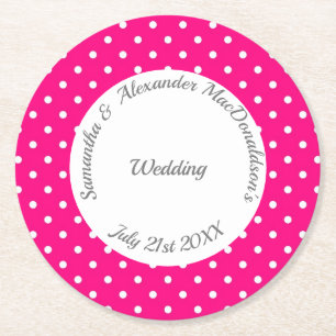 Porta-copo De Papel Redondo Casamento de polkadot branco e rosa claro