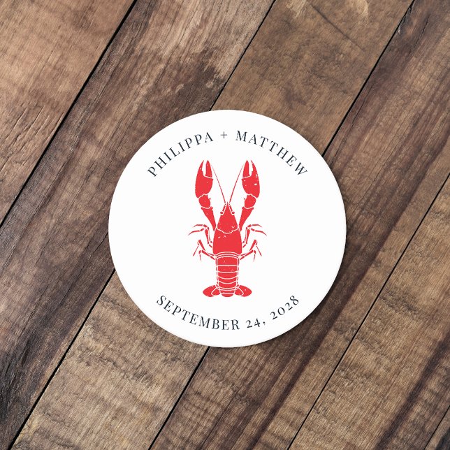 Porta-copo De Papel Redondo Casamento de praia em lagosta (Lobster boil Wedding Keepsake Coaster)