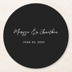 Porta-copo De Papel Redondo Casamento de Script com Letra Branca Preta Moderna