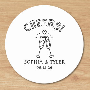Porta-copo De Papel Redondo Casamento de Simples Nome Personalizado