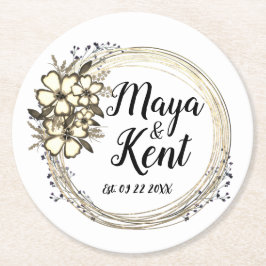 Porta-copo De Papel Redondo Casamento de Terra Floral Elegante Personalizado