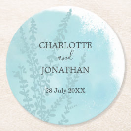 Porta-copo De Papel Redondo Casamento de Wash com Aqua Blue Botanical