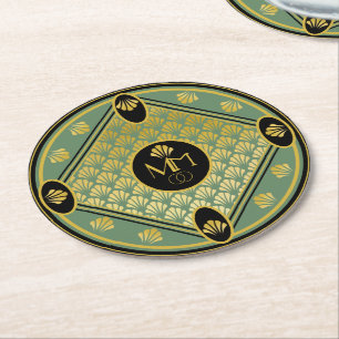 Porta-copo De Papel Redondo Casamento do padrão do ventilador do Deco de Arte