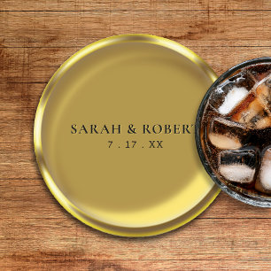 Porta-copo De Papel Redondo Casamento Dourado de luxo elegante com moedas