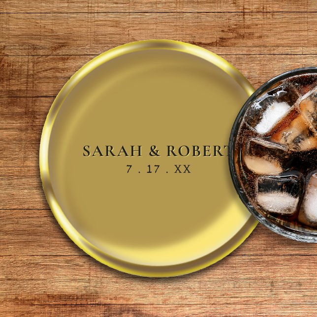 Porta-copo De Papel Redondo Casamento Dourado de luxo elegante com moedas (Gold Coin Elegant Luxury Wedding Round Paper Coaster
)