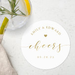 Porta-copo De Papel Redondo Casamento Dourado Elegante Moderno<br><div class="desc">Portas copos de casamento personalizadas com "aplausos" modernos e elegantes design.</div>