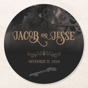 Porta-copo De Papel Redondo Casamento Elegante Black Steampunk