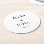 Porta-copo De Papel Redondo Casamento Elegante Branco Básico Minimalista Perso<br><div class="desc">Porta copos de Papel redondo personalizado de casamento elegante branco mínimo e mínimo</div>