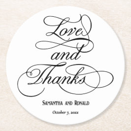 Porta-copo De Papel Redondo Casamento Elegante de Amor Branco e Obrigados