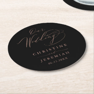 Porta-copo De Papel Redondo Casamento Elegante de Script Elegante Dourado Rosa