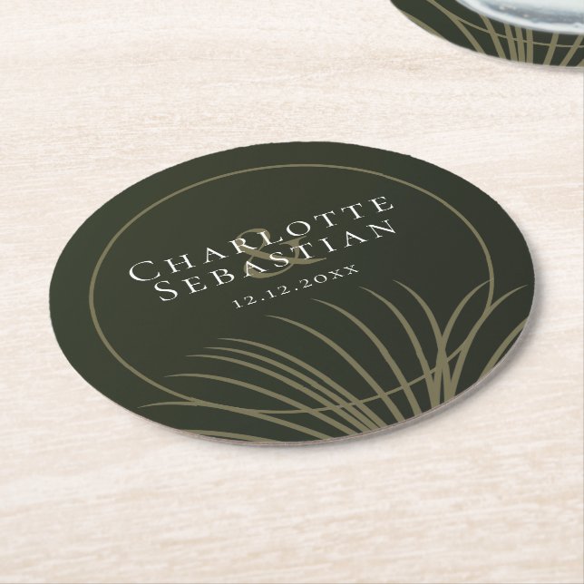 Porta-copo De Papel Redondo Casamento Elegante Do Ventilador Botânico Verde Mo (Angulado)