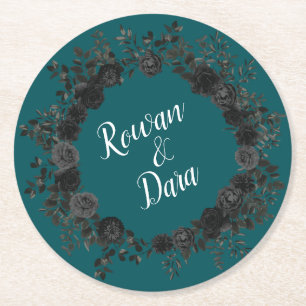 Porta-copo De Papel Redondo Casamento Elegante Rosa Gótico de Teal Negro