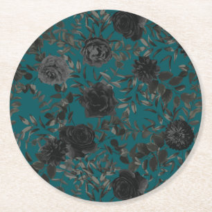 Porta-copo De Papel Redondo Casamento Elegante Rosa Gótico de Teal Negro