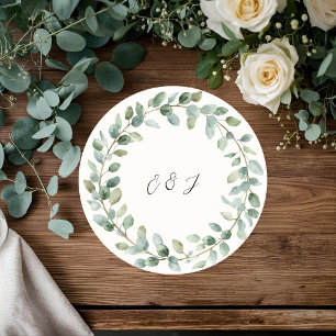 Porta-copo De Papel Redondo Casamento em Verde Botânico Personalizado