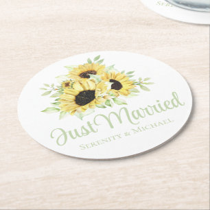 Porta-copo De Papel Redondo Casamento Floral Aquarela de Girassol Casamento Re