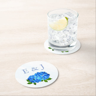 Porta-copo De Papel Redondo Casamento Floral de Hortênsia Azul