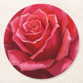 Porta-copo De Papel Redondo Casamento Floral Formal de Aquarela de Rosa Vermel