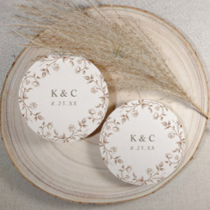 Porta-copo De Papel Redondo Casamento Floral Marrom Francês Vintage