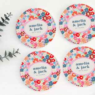 Porta-copo De Papel Redondo Casamento Floral Maximalista de Alegria Floral Bri