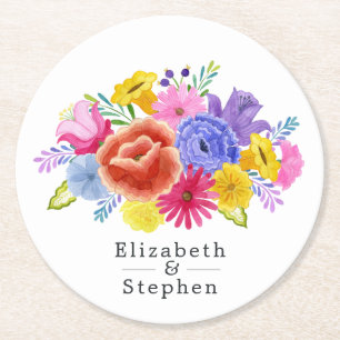 Porta-copo De Papel Redondo Casamento Floral Mexicano Fiesta