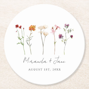 Porta-copo De Papel Redondo Casamento Floral Mínimo de Flores Silvestres com O