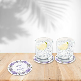 Porta-copo De Papel Redondo Casamento Floral Púrpura Doce