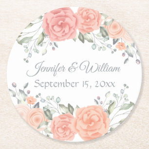 Porta-copo De Papel Redondo Casamento Floral Vintage Rosa Verão Aquarela