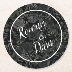 Porta-copo De Papel Redondo Casamento Gótico Preto Floral
