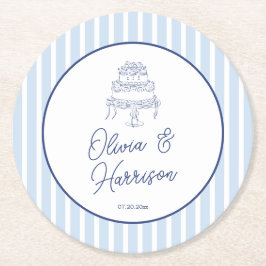 Porta-copo De Papel Redondo Casamento Minimalista Listra Cabana Azul