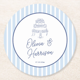 Porta-copo De Papel Redondo Casamento Minimalista Listra Cabana Azul
