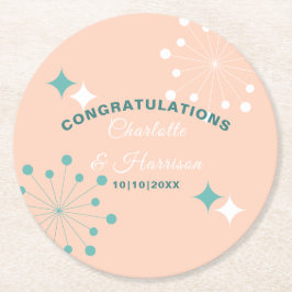 Porta-copo De Papel Redondo Casamento Moderno de Meados do Século com Estrela