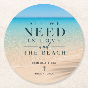 Porta-copo De Papel Redondo Casamento na Praia Tudo o que Precisamos é Amor