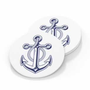 Porta-copo De Papel Redondo Casamento Náutico Azul Marinho Marinheiro Ancorant