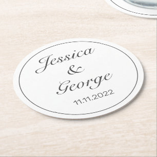 Porta-copo De Papel Redondo Casamento Negro Branco Minimalista Moderno