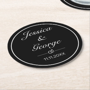 Porta-copo De Papel Redondo Casamento Negro Branco Minimalista Moderno