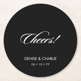Porta-copo De Papel Redondo Casamento Negro de Caligrafia Minimalista Elegante