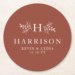 Porta-copo De Papel Redondo Casamento outono de ferrugem do monograma russo