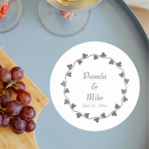 Porta-copo De Papel Redondo Casamento Personalizado da cinza Ivy Wreath