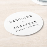 Porta-copo De Papel Redondo Casamento Personalizado Da Máquina De Digitalizaçã<br><div class="desc">Porta copos de Papel redondo de casamento personalizado da fonte de máquina de escrever minimalista retrorreflectora em branco</div>