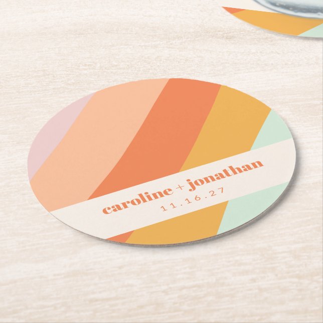 Porta-copo De Papel Redondo Casamento Personalizado De Arte Geométrica De Past (Angulado)