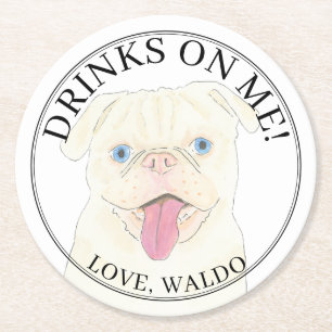 Porta-copo De Papel Redondo Casamento Personalizado de Cachorro Branco