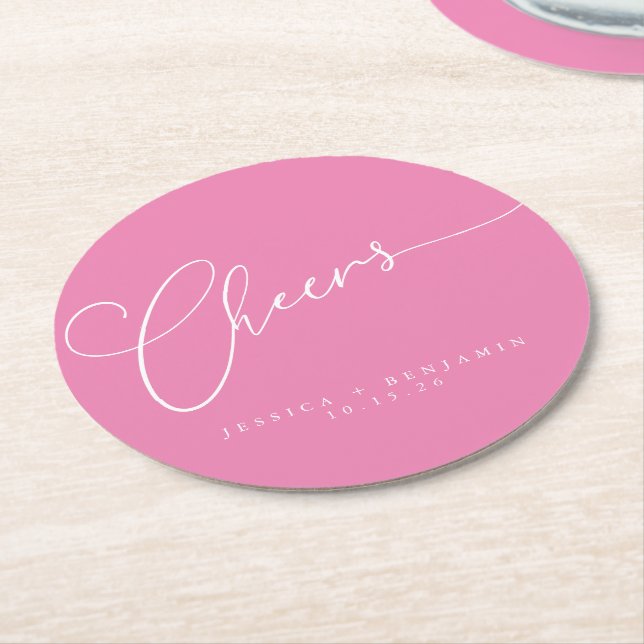 Porta-copo De Papel Redondo Casamento Personalizado De Script Branco Mínimo Ro (Angulado)