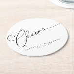 Porta-copo De Papel Redondo Casamento Personalizado de Script Branco Preto Mín<br><div class="desc">Anima Porta copos de Livro redondo personalizado de roteiro branco preto minimalista</div>