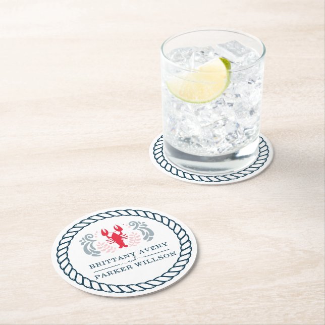Porta-copo De Papel Redondo Casamento Personalizado Náutico Moderno (Insitu)