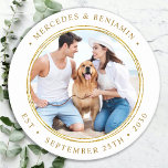 Porta-copo De Papel Redondo Casamento Personalizado Personalizado Dourado Eleg<br><div class="desc">Adicione o toque final ao seu casamento com estas portas copos de casamento de fotos personalizadas e bonitas. Adicione o toque final ao seu casamento com estas bonitas portas copos de casamento de fotos personalizadas. Perfeito para o seu casamento após festa e recepção, e como favores de casamento para os...</div>