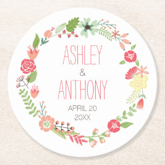 Porta-copo De Papel Redondo Casamento Personalizado por Wreath Floral Whimsica