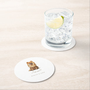 Porta-copo De Papel Redondo Casamento Pet Pomeraniano Personalizado